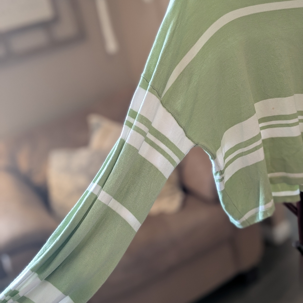 Light Green Striped Women's Sweater - Relaxed Fit - Picture 3 of 4